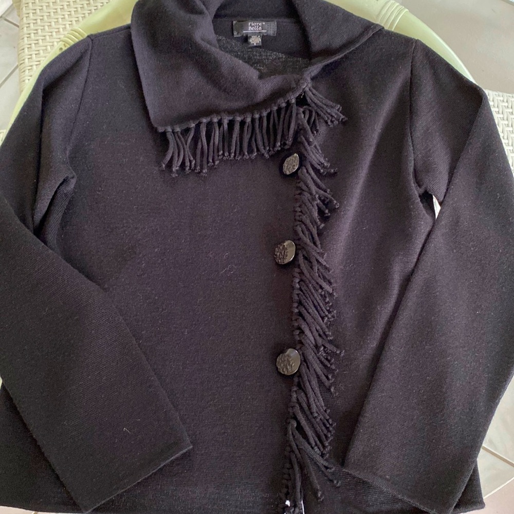 Fiore Bella Button Front Fringe Sweater size S